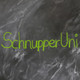 Grafik SchnupperUni Mit grüner Kreide auf nicht ganz sauber gewischter Tafel geschriebener Text "SchnupperUni" , daneben eine gemalte Lupe und ein halb gefülltes Reagenzglas