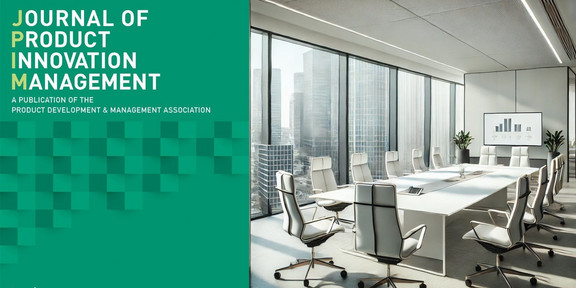 Linke Seite: Logo Journal of Product Innovation Management. A Publication of the Product Development & Management Association. Rechte Seite: Bild eines Meetingraums