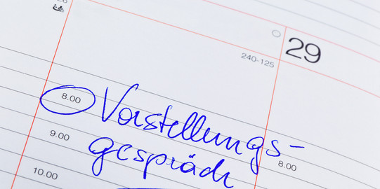 Termin_Vorstellungsgespräch Eintrag für ein Vorstellungsgespräch in einen Terminkalender.